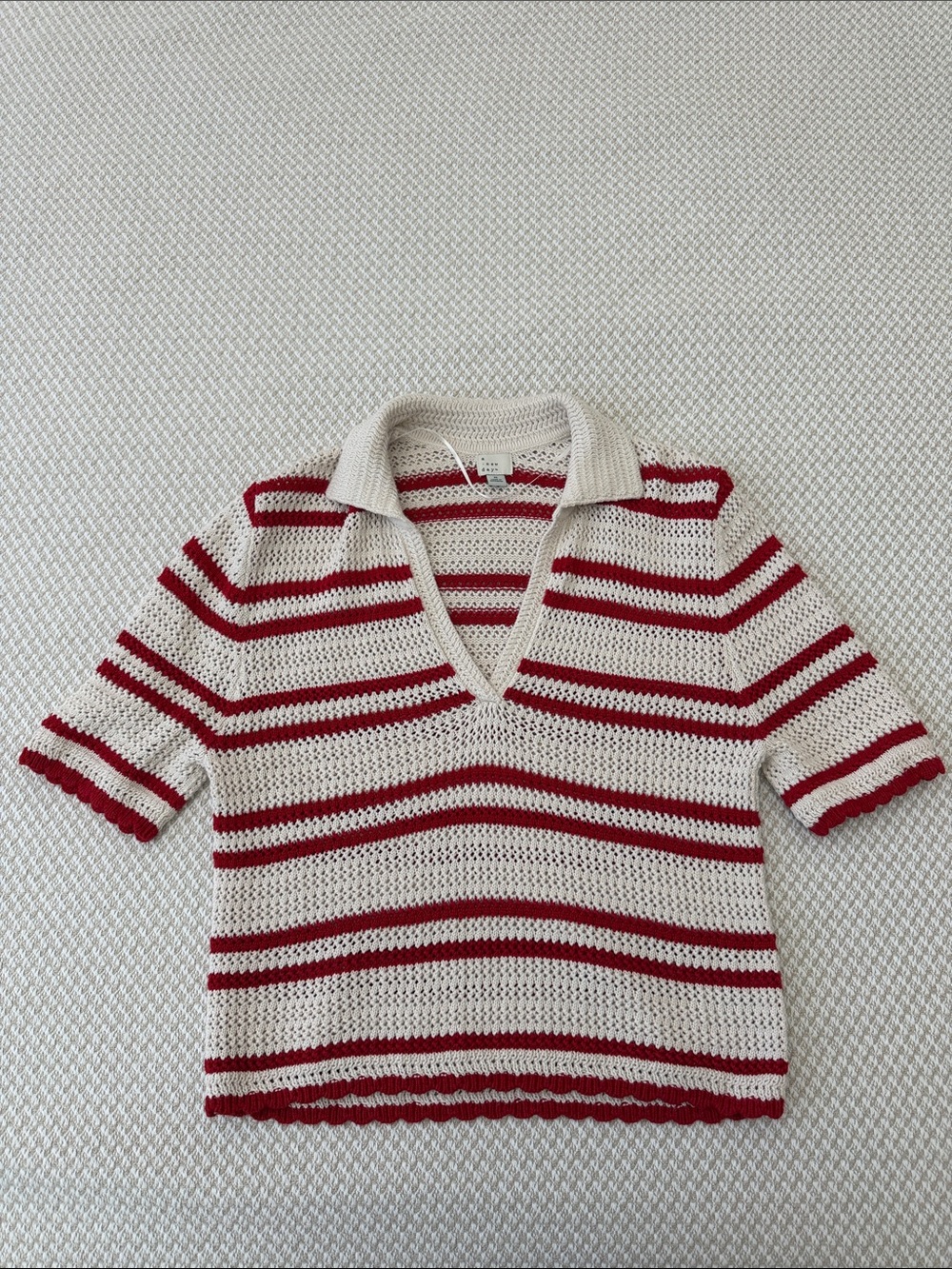 a new day Stripped Knit Short Sleeve Shirt  — Cream & Red